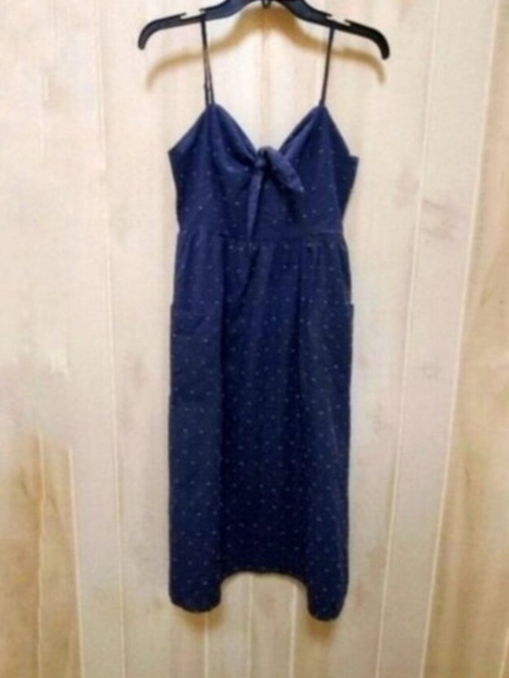 100% Cotton Tie Front Midi Dress Pockets Size M- EUC!